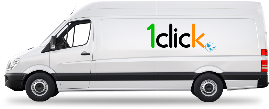 Imagen minivan en color blanco con logo de 1Click Nicaragua